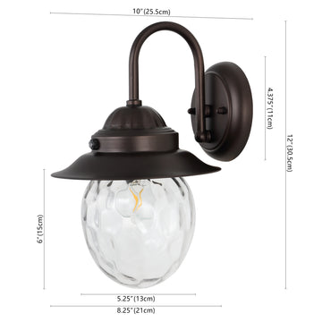 Rodanthe 8.25" Farmhouse Industrial Iron/Glass Outdoor LED Sconce - JONATHAN Y